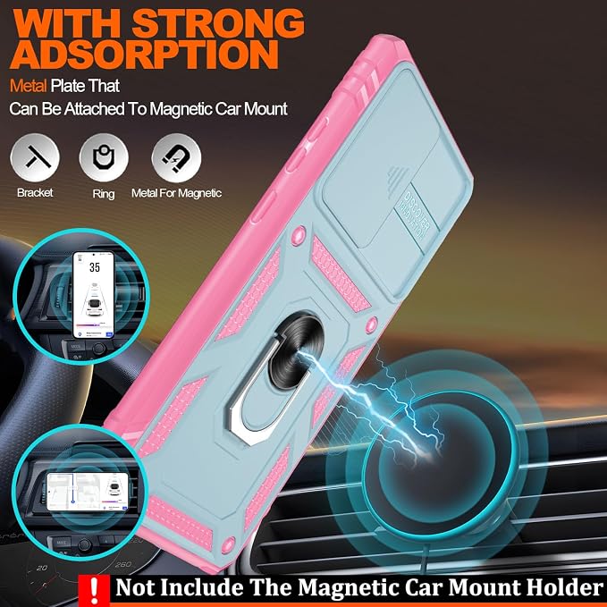 for Samsung Galaxy Note 20 Ultra Case with 2PCS Screen Protector, Build in 360° Rotating Ring Kickstand, Military Grade Protective Case for Samsung Note 20 Ultra Phone Green+Pink - Image 6
