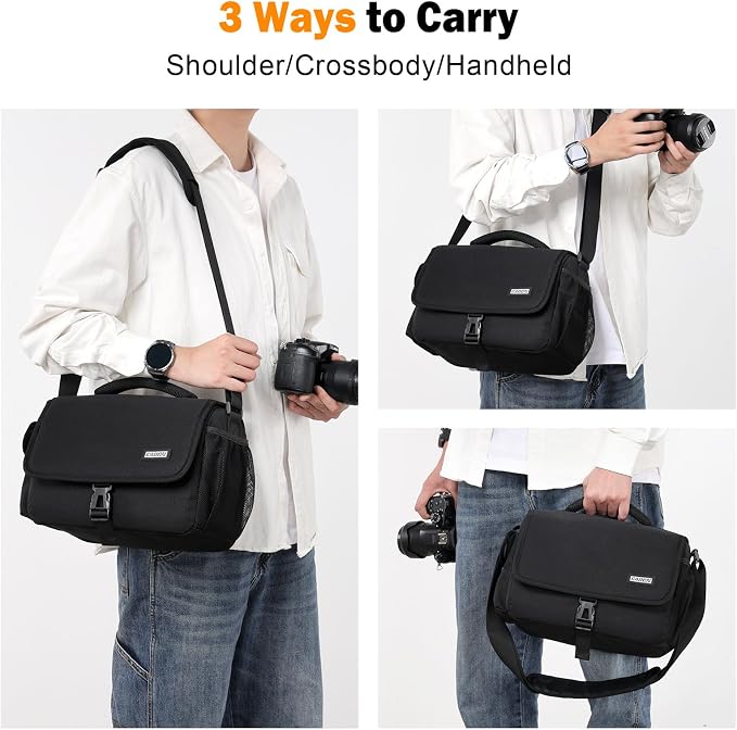 CADeN Camera Bag Case Shoulder Crossbody Bag Compatible for Nikon, Canon, Sony, DSLR SLR Mirrorless Cameras and Lenses (1.0 Black, Large) - Image 4