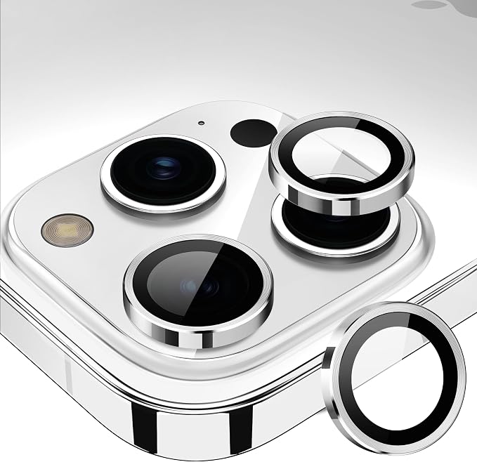 for iPhone 15 Pro/15 Pro Max Camera Lens Protector Cover, Silver | Individual Metal, 9H Hardness, Scratch Resistant, Shockproof, Drop Protection, Case Friendly, Stylish Accessories by Xfilm
