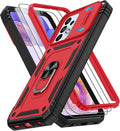 Gritup for Galaxy A23 5G Case Military-Grade Shockproof with Kickstand | (   ) with 2 PCS Screen Protector, Slide Camera Cover, Heavy Duty Funda para A 23 5G Cover, Red+Black by Gritup