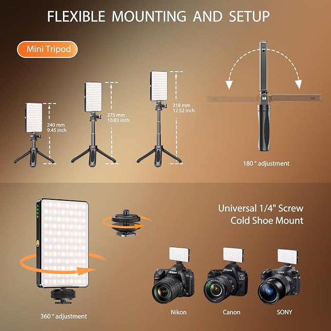 120 LED Video Light, Portable USB Photo Light Dimmable 2500-9000K CRI 95+ 5000mAh Battery with Tripod with Colored Filters and Clip, Photo Lamp for Phone/iPad/Camera - Image 5