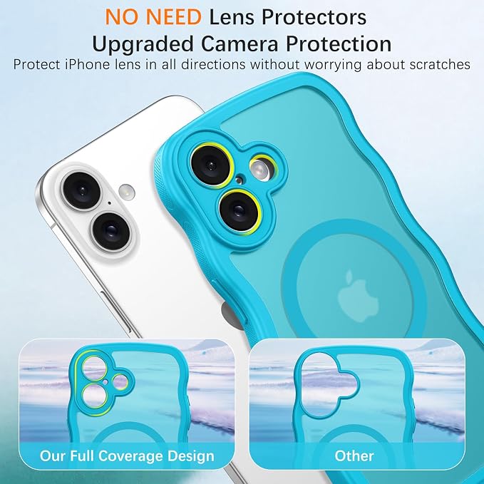 BENTOBEN Magnetic for iPhone 17 Case, Cute Wavy Full Camera Protection [Compatible with MagSafe] Translucent Matte Anti-Slip Bumper Women Girls Boys Protective Cover for 17 6.3", Lake Blue - Image 5