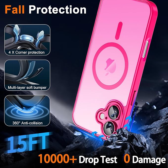 Magnetic for iPhone 17 Case with Privacy Screen Protector, Hot Pink | Full Camera Protection, Compatible with MagSafe, Translucent Matte Shockproof Phone Cover for iPhone 17 Women Girls - Image 5