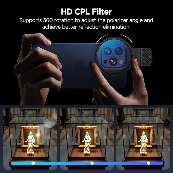 52mm Polarizing Filter for iPhone, Circular Polarized Lens with Upgraded Clip,Rotatable Cpl Filter Compatible with iPhone 16/15/14/13 Pro Max Samsung Moto Google TCL Phone - Image 6