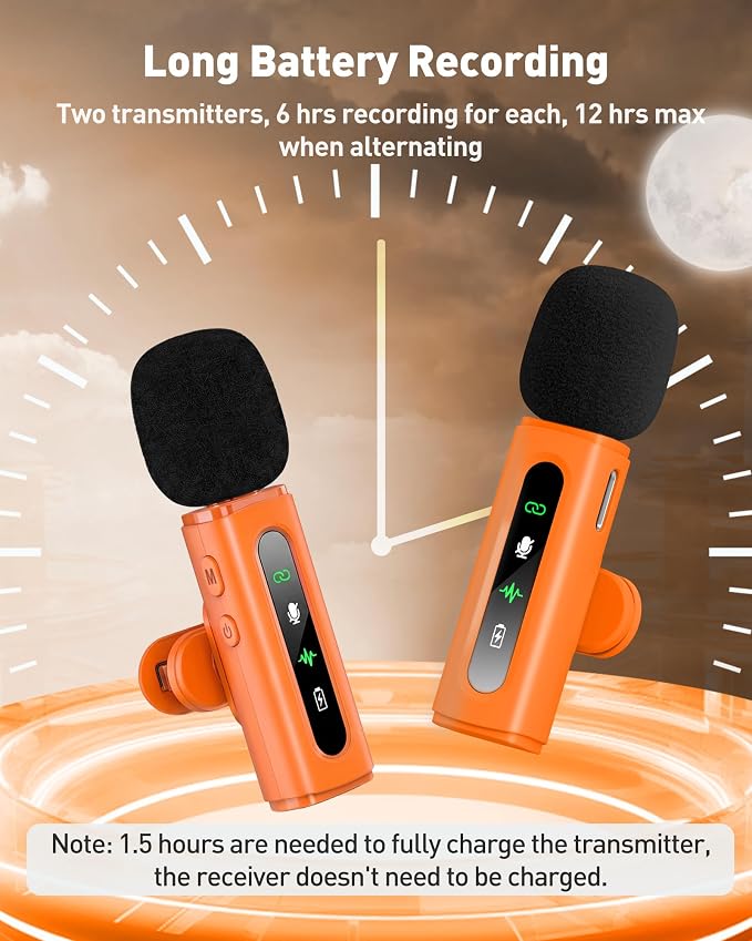 USB C Lavalier Microphone Wireless Mini Mic for Type-C Android Phone/Tablet/PC Video Recording Clip-on Mics with Rotatable Clip&Denoise Recording, Ideal for Vlog Youtube Content Creator, Orange - Image 6