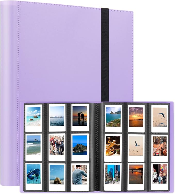 432 Pockets 2x3 In Photo Album for Polaroid & Instax Mini Pictures, Purple | Large Capacity, Acid-Free Black Pages, Durable Hard Cover, Elastic Band Closure for Secure Storage Everyday Instant Photos by VEICEVOL