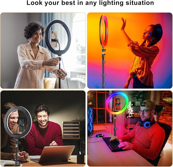 12.3" Ring Light with 74" Tripod Stand/Phone &iPad Holder-53 RGB Mode Light | Wireless Remote Circle Halo Light for iPhone, 12 Dimming Levels LED Ringlight with Stand for Makeup/Live Stream/Photo/TikTok - Image 7