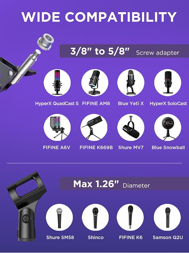 InnoGear Microphone Stand Boom Arm Mic Stand Desk for Blue Yeti, Large | Pop Fiilter and Shock Mount Included, for Desk Thickness Within 2", Stable with Heavy Mics, Work with Fifine Shure - Image 3