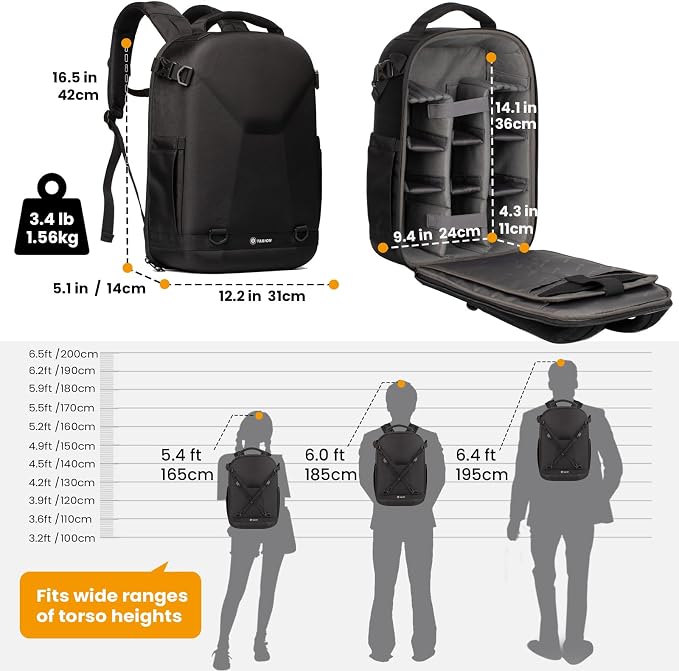 TARION Hard Shell Camera Backpack Bag for Photographers Compact 13L TRH | 3-Side Hard Case, 14.5" Laptop Compartment, External Load, Waterproof Raincover, for DSLR SLR Mirrorless Camera Drone - Image 6