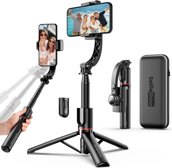 Smartphone Gimbal Stabilizer with Remote, Aluminum Extendable Selfie Stick Tripod, 360° Automatic Rotation, Auto Balance for Live Video Recording, Vlogging, YouTube Compatible with iPhone and Android by SelfieShow