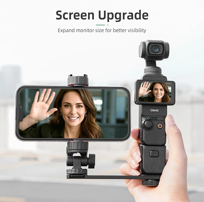 BRDRC Pocket 3 4 Phone Holder Mount, Metal Expansion Adapter Phone Clip with 1/4” Screw and Cold Shoe for DJI Osmo Pocket 3 4 Creator Combo Accessories - Can be Used with Tripod Selfie Stick - Image 2