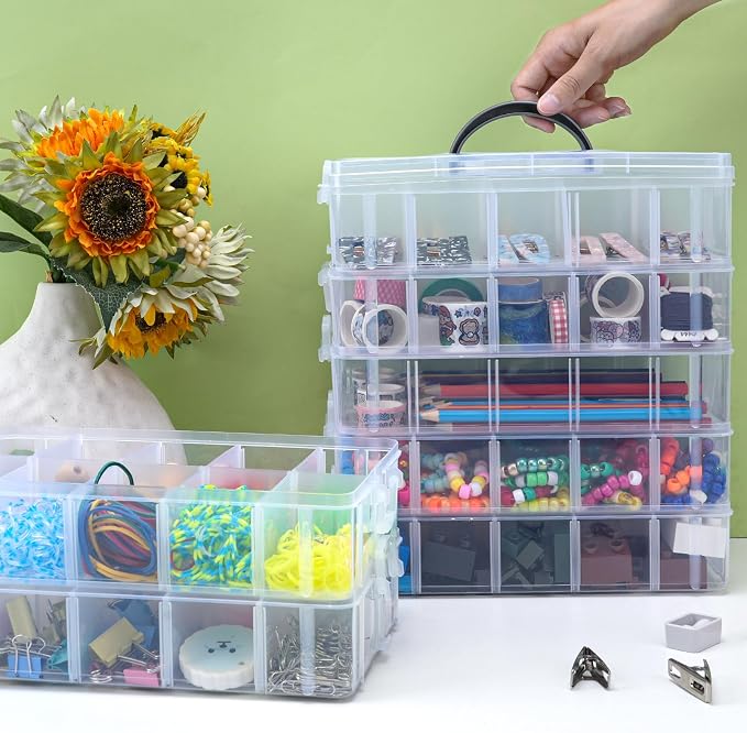Bead Organizer 7 Tier 70 grid Stackable Craft Tackle Storage Container | Stackable 7-Tier Design, 70 Compartments, for Beads Washi Tape Toys Crafts and Sewing Supplies - Image 4