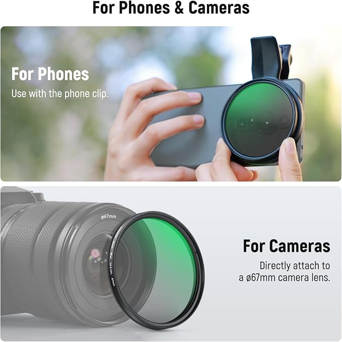 NEEWER 2 in 1 67mm CPL & Black Diffusion 1/4 Filter Compatible with Android Samsung S25 Ultra Google Pixel Huawei Xiaomi, Circular Polarizing Phone Camera Lens Photography Accessories Kit, FL-B36 - Image 7