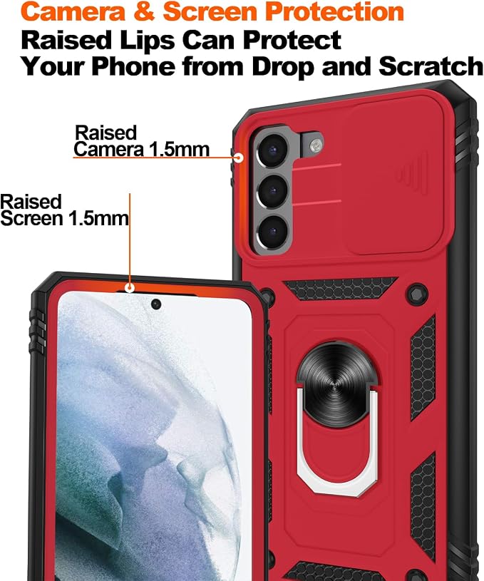 Gritup for Galaxy S21 Phone Case Military-Grade Shockproof with Kickstand | with 2 PCS Screen Protector, Slide Camera Cover, Heavy Duty Outdoor Protection Funda para Galaxy S 21 Cover-Red+Black - Image 5