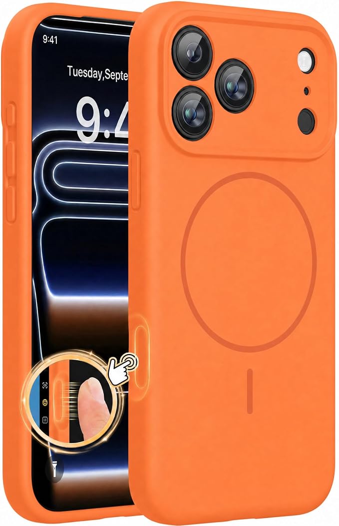 miracase Magnetic for iPhone 17 Pro Max Case, [Soft Anti-Scratch Microfiber Lining], Compatible with MagSafe, Liquid Silicone Case Shockproof Drop Protection Phone Case for 17 ProMax, Sunset Orange by Miracase