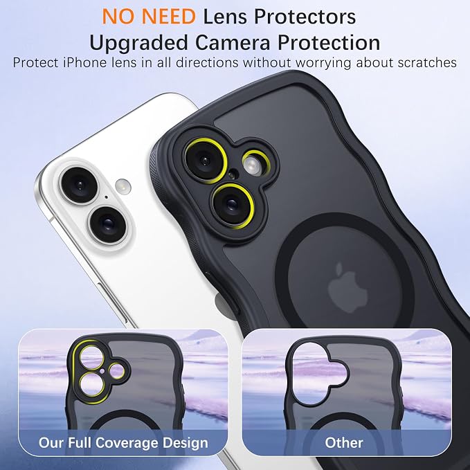 BENTOBEN Magnetic for iPhone 17 Case, Cute Wavy Full Camera Protection [Compatible with MagSafe] Translucent Matte Anti-Slip Bumper Women Girls Boys Protective Cover for 17 6.3", Black - Image 5