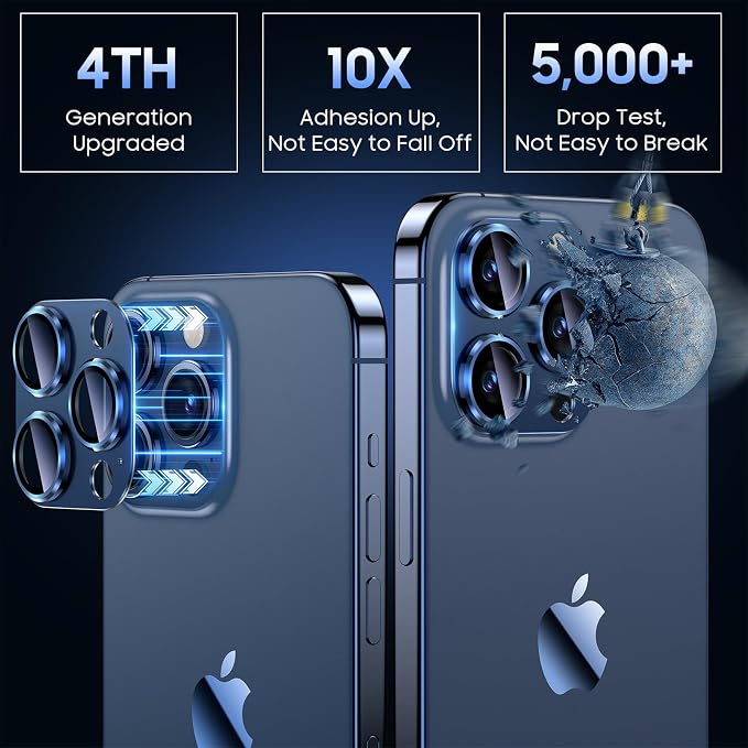Uyiton for iPhone 15 Pro/iPhone 15 Pro Max Camera Lens Protector | Not Easy to Break, Strong Adsorption, Case-Friendly, Metal 9H Sapphire Glass Rear Camera Screen Cover, Blue, 2 Pack - Image 2