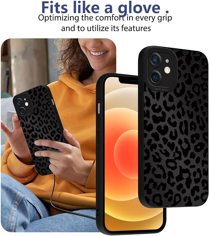 Cute Black Cheetah Print Phone Case for iPhone 12 6.1" | Aesthetic Leopard Pattern Design Cover Full Camera Lens Protective Shockproof Soft Slim TPU Funda for Men Women Girls - Image 7