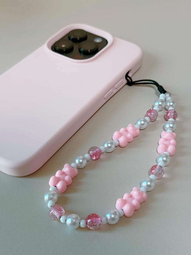 Drawwind Phone Charm Strap Cute Wrist Straps Cell Phone Charm String Y2K Aesthetic Lanyard Wristlet Chain for Case Camera AirPods Bags Keychains (Pink Bear) - Image 6