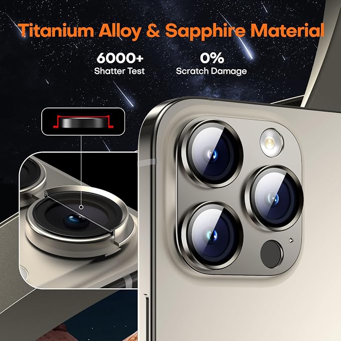 Camera Lens Protector for iPhone 16/15/14 Pro Max & 16/15/14 Pro | Natural Titanium, Aluminum Alloy, 9H+ Glass Camera Cover, Nano Reinforced Adhesive, Anti-Drop, Anti-Scratch, Case Friendly - Image 5