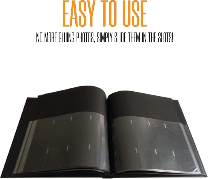 2x6 Strip Album, Black Cover Black Pages, 2 Gel Pens, 20pk | Leather-cover photo strip scrapbook journal holds 2x6 photos. Album guest book for weddings, graduations, anniversaries. - Image 7
