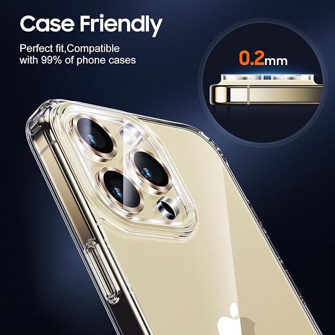 UniqueMe for 3 Pack iPhone 15 Pro/15 Pro Max Camera Lens Protector-Gold | Drop Protection, Case Friendly, 9H Tempered Glass, Camera Cover Screen, 2023 New Version - Image 6