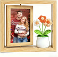 4x6 Rotating Picture Frame & Handmade Crochet Puff Flower, 4x6 Desktop Double-side Floating Photo Frame, Puff Daisy Cute Office Desk Decor for Women/ Appreciation Thank You Gifts for Girls Her by Aosemili