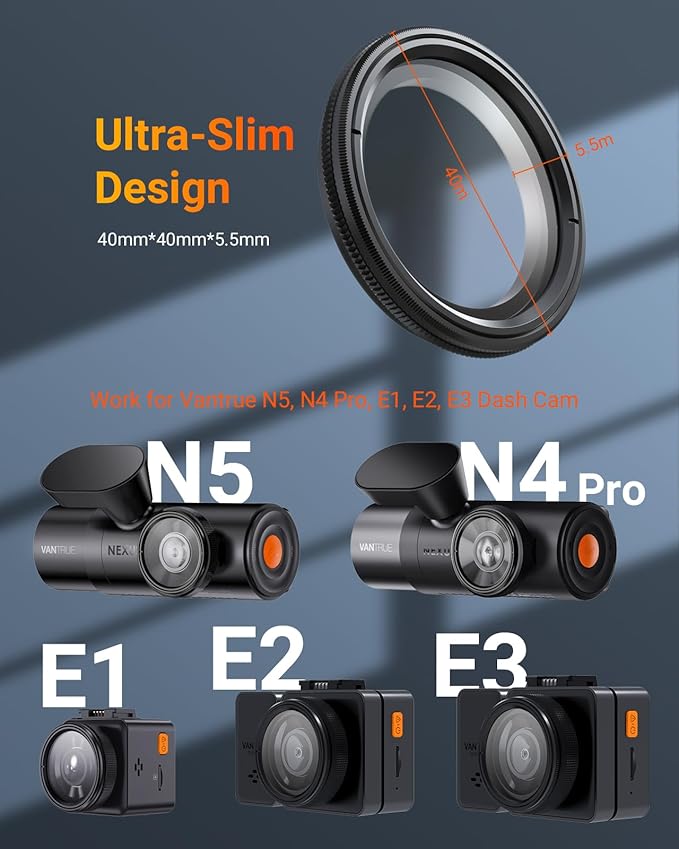 Vantrue 40mm Ultra-Slim CPL Circular Polarizer Filter for Dash Cam | Fits N4 Pro S, N5S, N4S, S1 Pro(MAX), N2X, E2, E1 Lite dash cams, Reduce Glare and Reflection, Enhance Contrast - Image 2