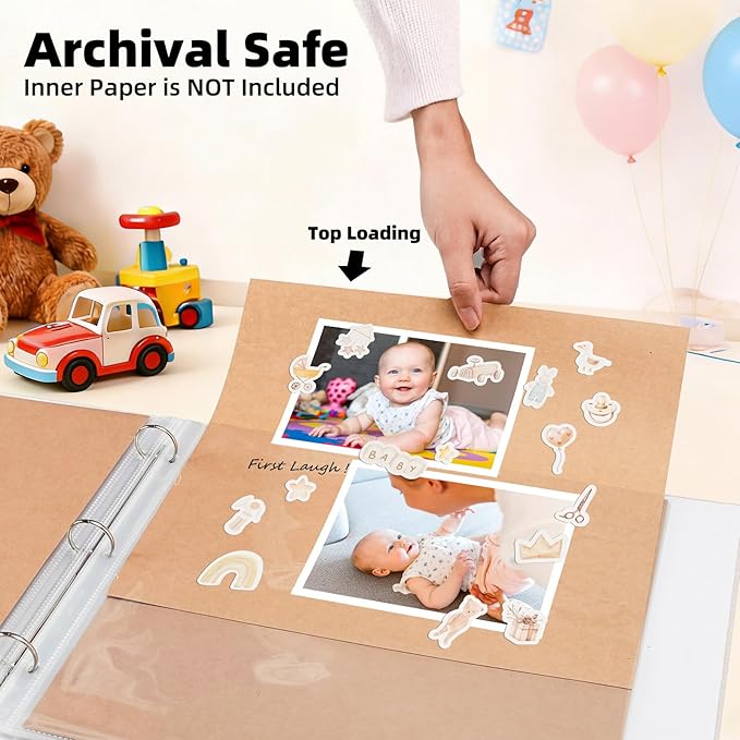 Vienrose Scrapbook Refill Pages 12x12, 50 Pack Heavyweight Clear Page Protectors for 3 Ring Binders, Top Loading Plastic Sleeves for Scrapbook Albums & Photo Storage (No Paper Inserts, Acid Free) - Image 5