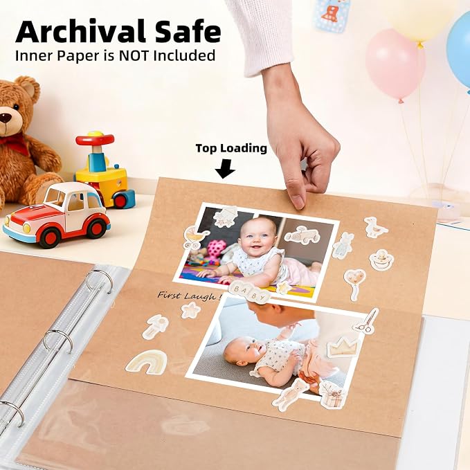 Vienrose Scrapbook Refill Pages 12x12, 10 Pack Heavyweight Clear Page Protectors for 3 Ring Binders, Top Loading Plastic Sleeves for Scrapbook Albums & Photo Storage (No Paper Inserts, Acid Free) - Image 5