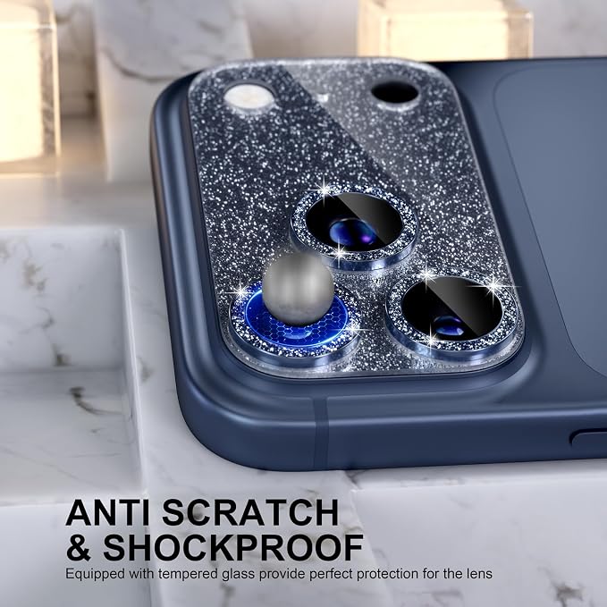 Choiche for iPhone 17 Pro Max Camera Lens Protector, Glitter-Deep Blue | Bling Metal Camera Cover with 9H Tempered Glass Lens Screen Protector Accessories, Strong Adsorption, Case-Friendly, 6.9-inch - Image 3