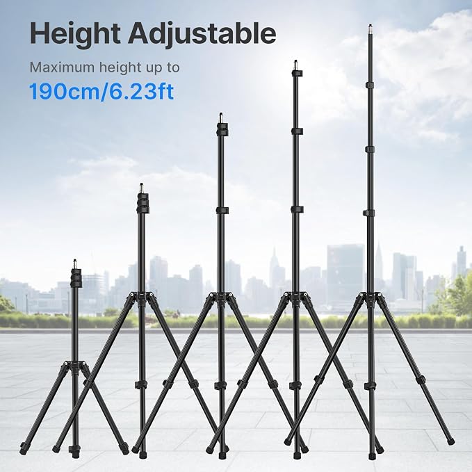 ULANZI Black Aluminum Light Stand, 6.32ft Extendable Tripod for Strobe Lights, Webcams, Cameras & Softboxes - Image 2