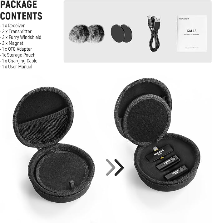 NEEWER Wireless Lavalier Microphone for iPhone Android Tablet PC Laptop 131ft/40m Range Noise Cancellation Omnidirectional Mic for Vlogging Live Streaming (1x RX + 2x TX), KM23 - Image 9