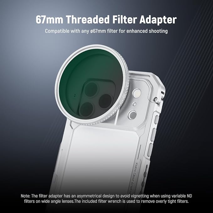 NEEWER Phone Cage Compatible with iPhone 17 Pro Max, Quick Release Video Rig Stabilizer Accessories with 67mm Filter Ring, 17mm Lens Backplate, T Mount Adapter, 4X Camera Control Cap, PA144 (Silver) - Image 4