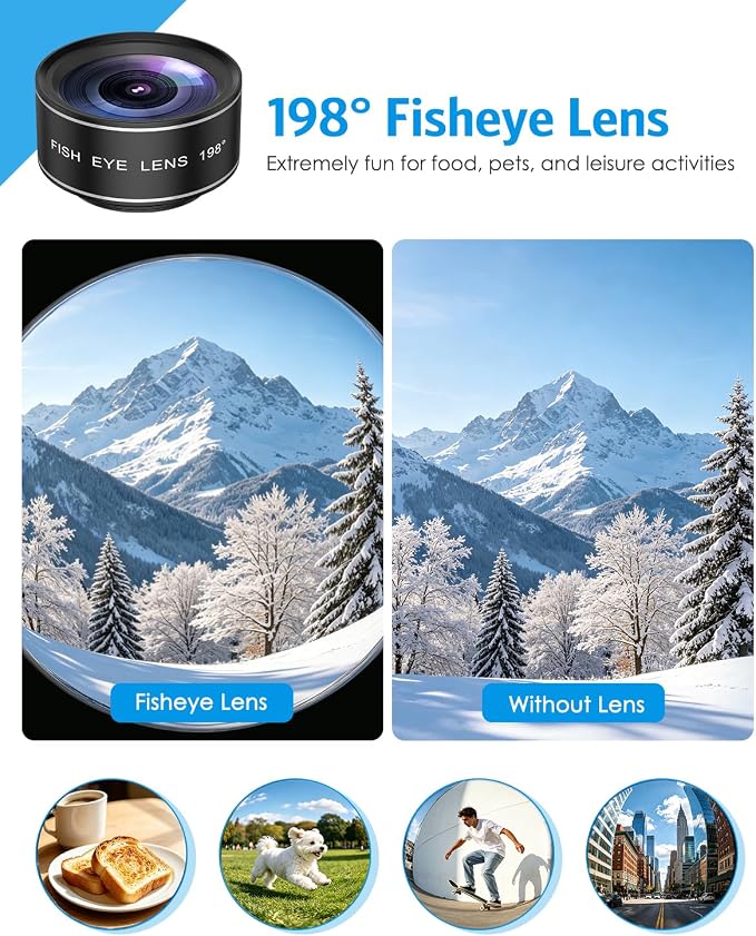 AMIR 7 in 1 Phone Camera Lens Kit with 2X Telephoto, 0.63X Wide Angle, 15X Macro, 198° Fisheye, CPL Filter, Star & Kaleidoscope Lens, HD Mobile Lens Set for iPhone, Samsung & Smartphones - Image 2