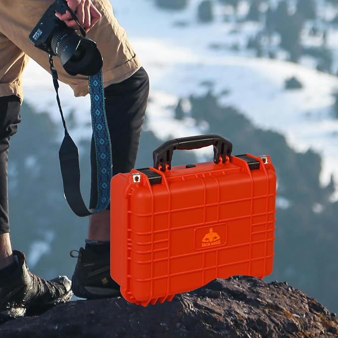 Jack Boss Waterproof Hard Camera Case with Pre-cut Foam,Orange | Portable Protective Hard Shell Case With Updated Plastic Material,Fit Drones,Camera,Equipments,16x12.8x6.8 Inch - Image 8