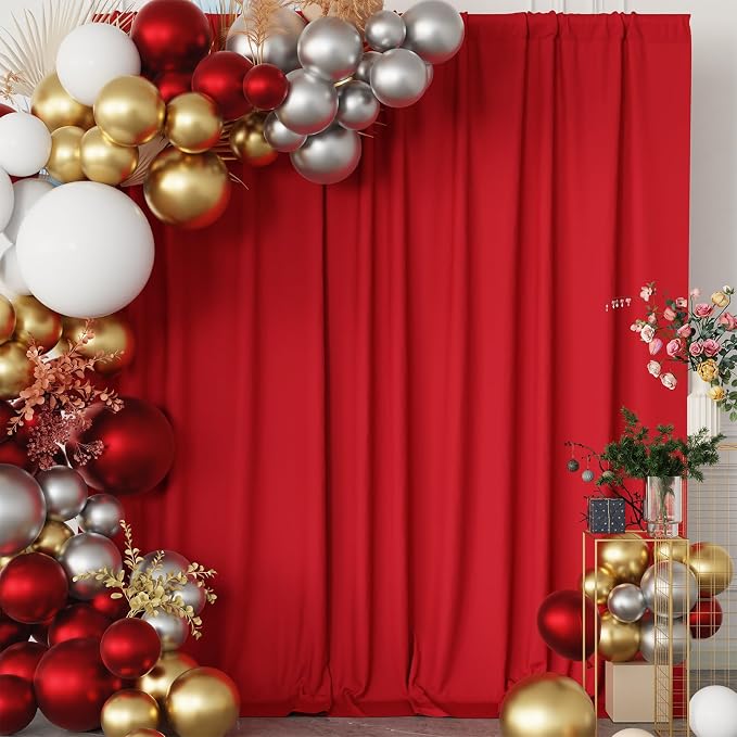 10x10FT Red Backdrop Curtains for Parties, 5x10FT 2 Panels | Wrinkle Resistant Fabric Drapes for Photography Birthday Wedding Background Decorations Easy Hang Multipurpose Use - Image 5