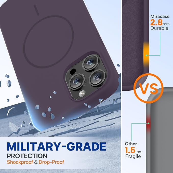 Miracase Silicone & Magnetic for iPhone 12 Pro Max Case, Dark Purple | Compatible with MagSafe, Soft Microfiber Lining, Premium Silicone Case Shockproof Drop Protection Phone Case for 12 Pro Max - Image 3