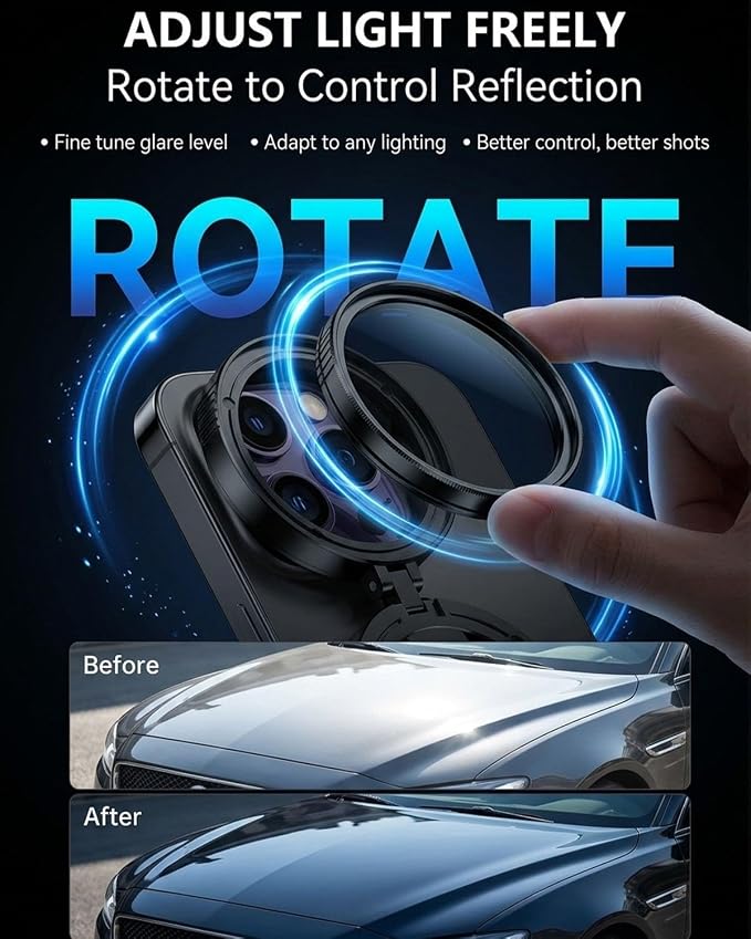 Anti-Glare Magnetic Phone Filter 2-in-1 Magnetic Cpl & Star Filter Lens for iPhone Anti Glare Camera Compatible with iPhone 12-17 Reduces Reflections Enhances Colors 52mm Polarizing Filters(Star2) - Image 8