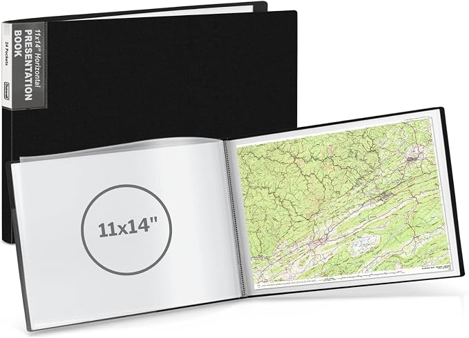 Dunwell 11x14 Portfolio Binder, 24 Pockets, Horizontal, Black | Clear Plastic Sleeves, Presentation Book, For Documents, Certificates & School Artwork by Dunwell