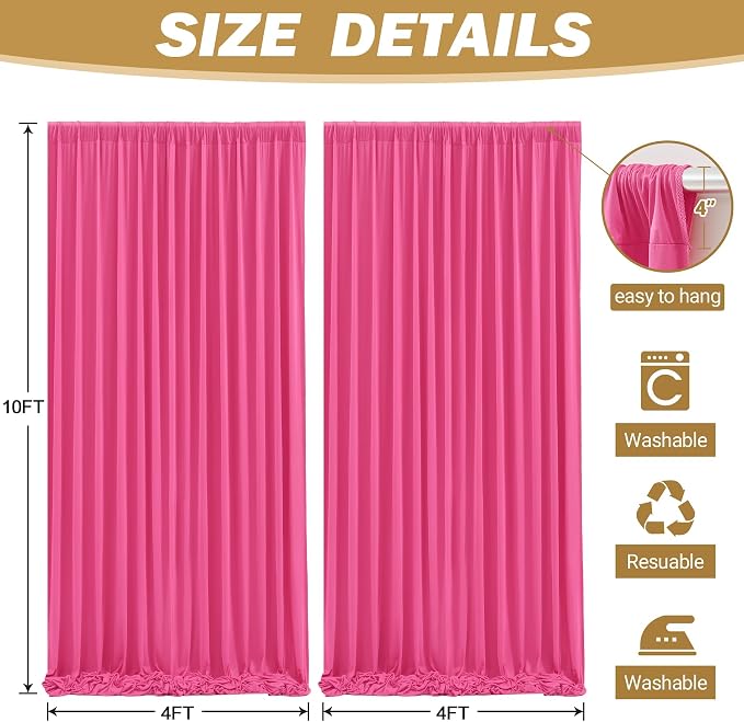 8ftx10ft Wrinkle Free Hot Pink Backdrop Curtain - 10 Feet Photography Backdrop Drapes, Silky Polyester Back Drop Cloth for Wedding Baby Shower Balloon Arch Background - Image 6