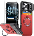 for iPhone 17 Pro Wallet Case with Card Holder Slide Camera Cover Ring Stand Kickstand Heavy Duty Protective Case with Screen Protector for iPhone 17 Pro (Red) by Benbenjaytek