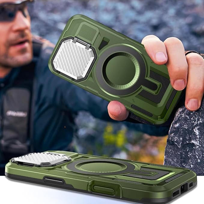 Camera Stand Case for iPhone 16 Pro Max, [Compatible with Mag Safe] [Lens Cover] 2024 Version Military Grade Protective Soft Case for iPhone 16 Pro Max 6.9 inch Men Women, Green - Image 7