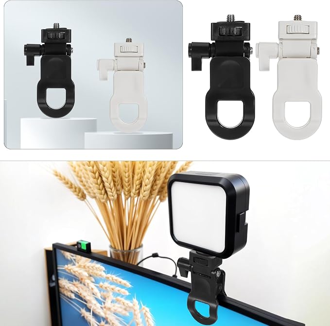 Xindojuz 2pcs Camera Clip, Anti-Slip Selfie Light Clip for Monitor Mount with 1/4 Universal Screw Multiple-Use Camera Clamp Phone Light Holder Attachment for Laptop Tripod Live Stream (Black, White) - Image 3