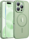 FNTCASE for iPhone 16 Pro Max Case, Fit for Magsafe, Glass Screen Protector | Full Camera Protection, Translucent Matte, 14FT Military Grade Drop Proof, Shockproof Protective Phone Cover, Light Moss by FNTCASE