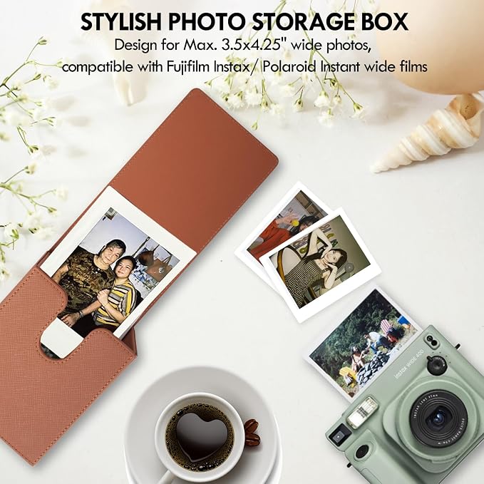 Photo Case for Instax Wide Film, 3.5x4.25” Photo Storage Box Fits for Fujifilm Instax Wide 400/300/210/Wide EVO, Picture Holder for Polaroid 600/I-Type/OneStep2 Instant Film - Brown - Image 2