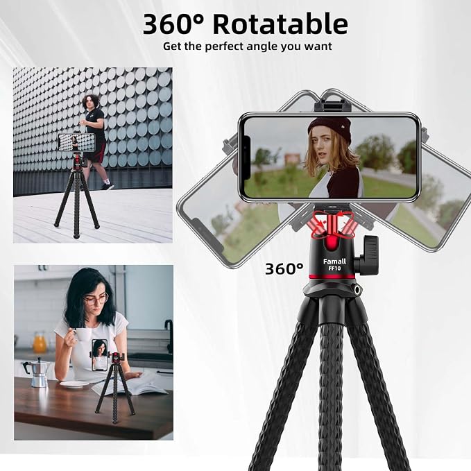 Mini Flexible Tripod with Remote for Phone & Camera | Flexible Octopus Legs, Bluetooth Remote, 1/4" Screw & Cold Shoe, Hidden Phone Holder, GoPro Adapter for Action Cam - Image 4