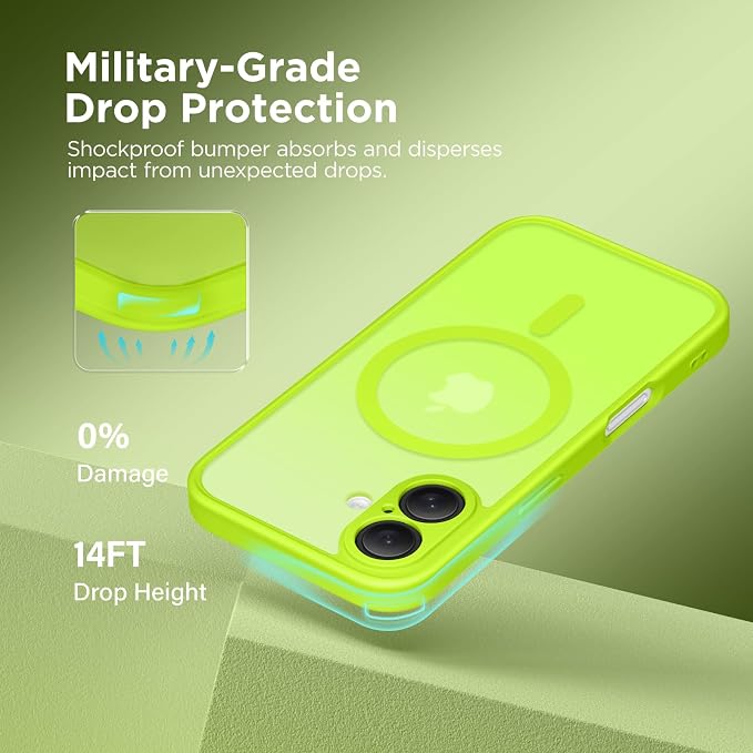 CAPRARO for iPhone 16 Case, Compatible with MagSafe Fluorescent Green | Upgraded [Full Camera Protection] Protective Translucent Matte Women Girl Magnetic Phone Case Cover, Fluorescent Green - Image 5