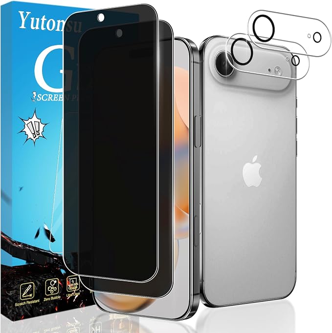 2+2 Pack Privacy Screen Protector for iPhone 17 Air 6.5-Inch | with Camera Lens Protector, Anti-Spy Tempered Glass Film, Easy Installation, 9H Hardness, Case Friendly by Unknown