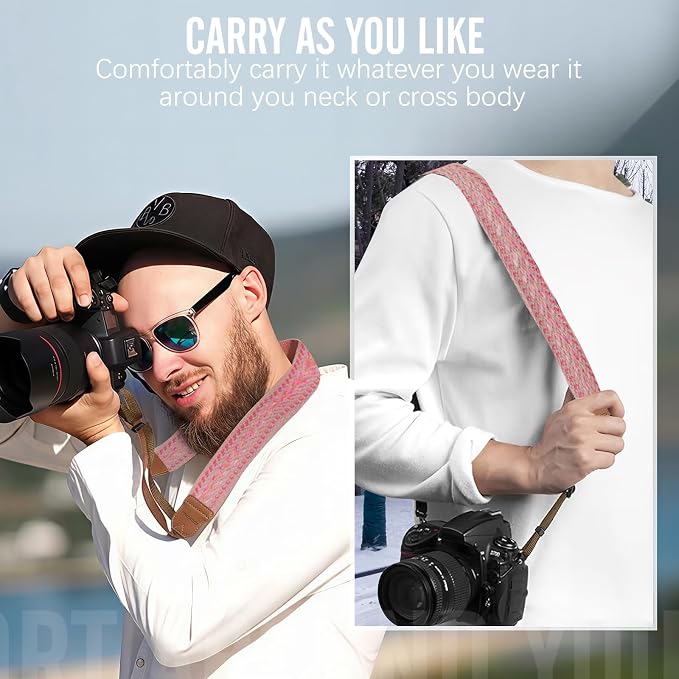 MoKo Camera Strap Compitable with Canon/Sony/Nikon/Minolta/Panasonic/DSLR | Cotton Vintage Camera Strap,Adjustable Neck Shoulder Strap,for Camcorder,Binoculars,for Adults Kids, Pink - Image 6